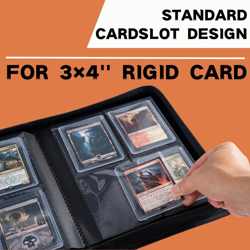 KUOOKING Toploader Binder, Holds 128+ Toploaders, 4 Pocket Top Loader Card Storage Case, Double-Sided Pockets for trading card in 3 x 4'' Toploaders（Oragne） - Image 5